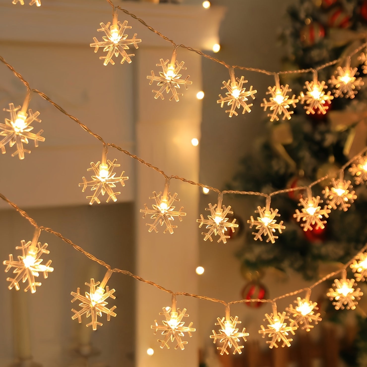 1 pza. Cadenas de luces LED decorativas de copo de nieve, alimentadas por batería, decoraciones de luces de copo de nieve, guirnalda navideña decoración de boda de año nuevo en la sala de estar dormitorio