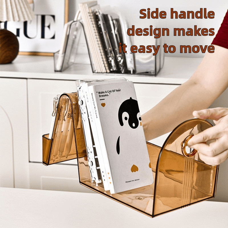 Organizador de Estantería Acrílica Moderna con Portabolígrafos Lateral, Soporte para Revistas Transparente para Sala de Estar, Dormitorio o Oficina, Estilo Decorativo Artístico, Decoración Duradera y Elegante para el Hogar, Decoración de Libros