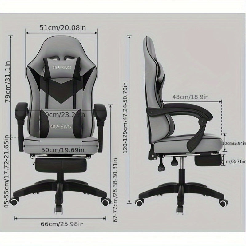 Silla de juego con respaldo reclinable ajustable, tapizado de cuero, estructura de metal y madera dura, relleno, con operación manual, para oficina en casa y dormitorio, adecuada para uso en pisos duros.