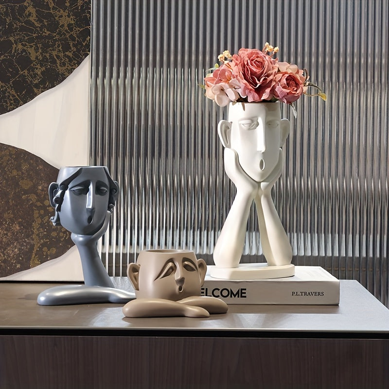 1 pieza de jarrón de arte minimalista moderno con arreglo floral - Decoración abstracta de resina para sala de estar, estante de TV o entrada - Elegante decoración del hogar, decoración de jarrones para el hogar