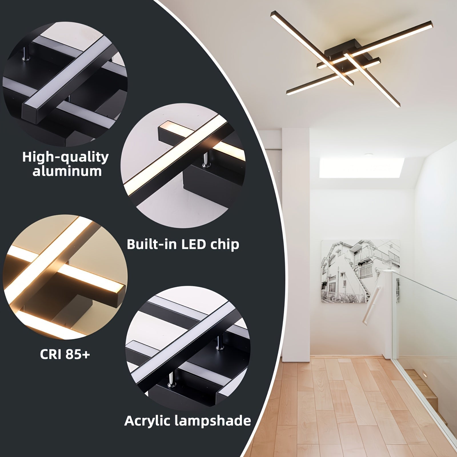 1pc Lámpara de techo LED moderna con tira creativa, iluminación tricolor ajustable, ideal para salones, dormitorios, cocinas, áticos y pasillos, luces colgantes