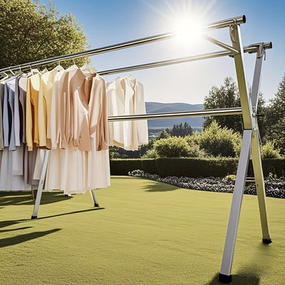 1 percha de acero inoxidable ajustable para secar ropa con ganchos antiviiento, plegable para interior/exterior, soporte metálico para ropa, sábanas y cobijas, diseño ahorrador de espacio para dormitorio, balcón o patio, perchero para exteriores | Rack d