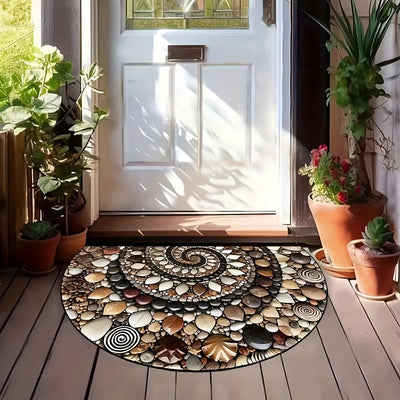 Tapete de bienvenida plano 2D con diseño de guijarros coloridos y flores, antideslizante, fácil de limpiar, semicircular, para uso en interiores y exteriores, ideal para entrada, cocina, baño, patio o balcón, diseño plano 2D