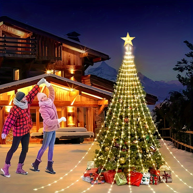 1pc Luces Decorativas Navideñas USB - Estilo Cascada de 200LED, Longitud de 199.95cm, Multicolor, 8 Modos, Material PC, Alimentado por USB, para Uso Interior y Exterior, Ideal para Jardín, Fiesta, Hogar, Dormitorio, Halloween, Decoración Navideña, No Inc