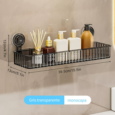 Estante de baño con ventosa Musurjoy, estante de almacenamiento montado en la pared sin taladrar, acabado de espejo, 1 pieza, para organizador de cosméticos de tocador de inodoro, decoración navideña, suministros de baño de cocina para el hogar