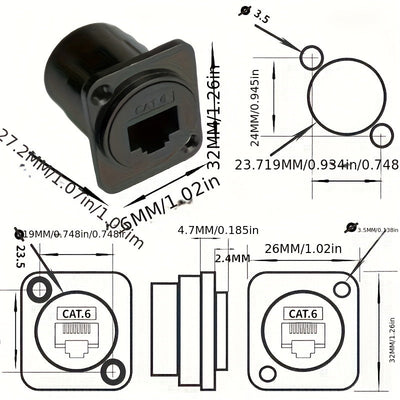 5 Piezas Adaptador RJ45 CAT6 Ethernet - Tipo D Macho a Macho con Tornillos y Tuercas, Par trenzado blindado para Red Doméstica/Oficina, Compatible con Gigabit Ethernet