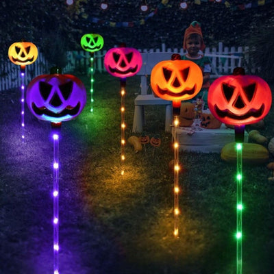 1 Juego de 6 Luces Solares de Calabaza de Halloween para Tierra, Luces de Césped, Luces de Calabaza que Brilan, Adecuadas para Decoración de Jardín, Patio, Luces Decorativas, Control Inteligente de Luces, Se Enciende Automáticamente al Atardecer, Se Pued