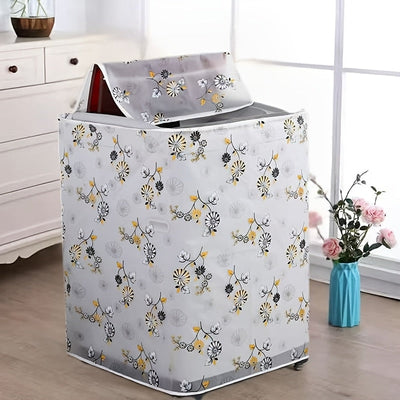 1pc Funda de lavadora hecha de material PE, impermeable, resistente a la intemperie y al polvo, adecuada para lavadoras de carga superior de 6-8 Kg con pulsador, con un diseño decorativo.