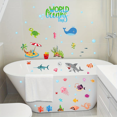 6 Piezas, Pegatinas Para Bañera Con Diseño De Animales Del Océano, Impermeables, Esmeriladas, Autoadhesivas, Extraíbles, Para Pared De Bañera, Pegatinas Decorativas Para Inodoro De Baño, Decoración De Baño