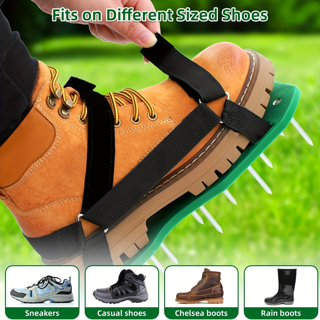 Par de Zapatos con Púas para Jardín - Aerador Manual de Suelo con Correas Ajustables, Clavos de Plástico/Metal Duraderos para el Cuidado del Césped y Trabajo en el Jardín - Herramienta para Aflojar la Tierra Uniformemente para Propietarios y Paisajistas