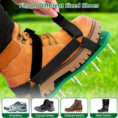 Par de Zapatos con Púas para Jardín - Aerador Manual de Suelo con Correas Ajustables, Clavos de Plástico/Metal Duraderos para el Cuidado del Césped y Trabajo en el Jardín - Herramienta para Aflojar la Tierra Uniformemente para Propietarios y Paisajistas