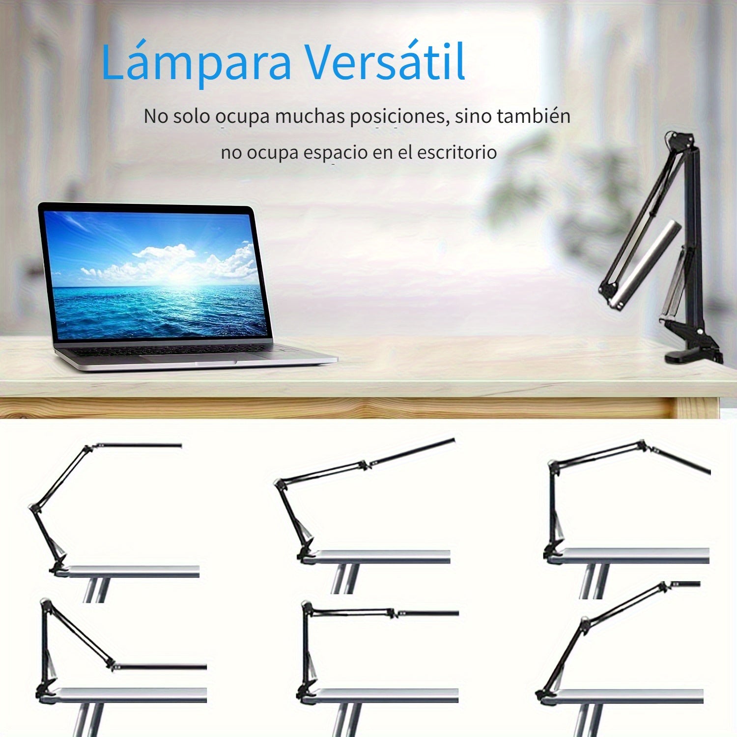 Lámpara de trabajo moderna LED POPSKEETER, luz de escritorio ajustable de metal con brazo telescópico, 3 temperaturas de color, 5 niveles de brillo, diseño de carga USB patentado, para lectura en la oficina y entornos de trabajo complejos, sin brillo, il