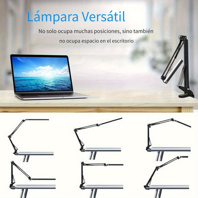 Lámpara de trabajo moderna LED POPSKEETER, luz de escritorio ajustable de metal con brazo telescópico, 3 temperaturas de color, 5 niveles de brillo, diseño de carga USB patentado, para lectura en la oficina y entornos de trabajo complejos, sin brillo, il