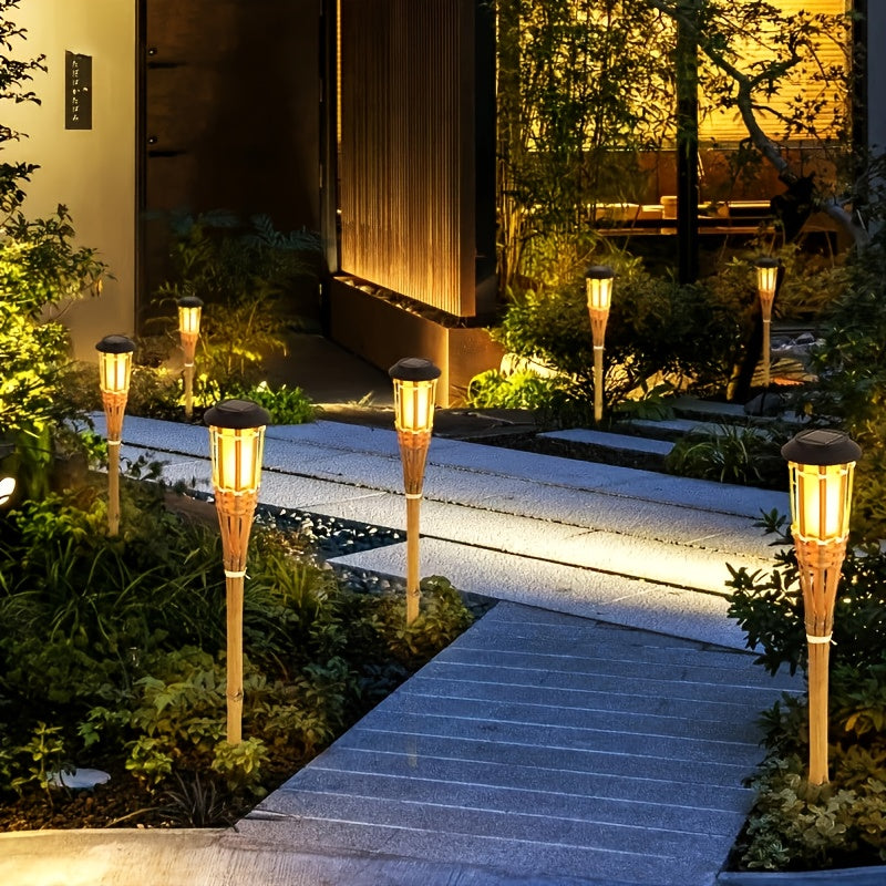 Lámpara solar de 12 LED con efecto de llama parpadeante: decoración de jardín para exteriores, camping, césped, senderos, parques, entradas y jardines, iluminación solar | Efecto de llama parpadeante | Lámpara con energía solar
