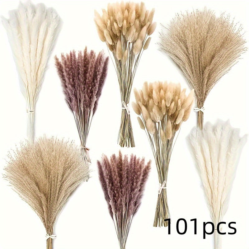 101 piezas de ramo de hierba de cola de conejo artificial estilo bohemio, en tonos blanco, beige, marrón y granate, decoración sin mantenimiento para jarrones en Navidad, bodas, Halloween, Día de San Valentín, decoración estacional, diseño minimalista, a