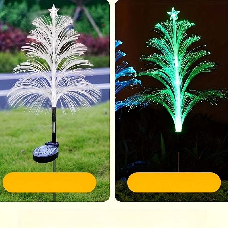 2 piezas de luces solares de cinco capas de medusas estrella, luces de árbol de Navidad de siete colores, luces de decoración de arreglos florales de jardín al aire libre a prueba de agua, luces de decoración de ambiente de fiesta de festival de patio