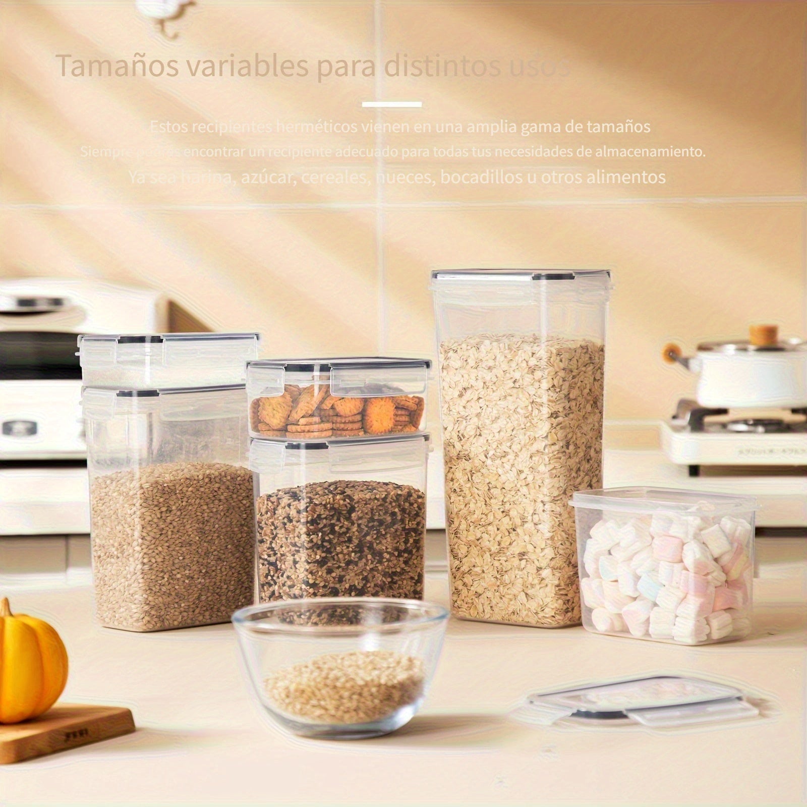 Juego de 4 Recipientes Herméticos para Almacenamiento de Comida de Cocina de 2.0L Libres de BPA para Azúcar y Alimentos Secos - Aptos para Lavavajillas - Incluye Etiquetas y Marcador - Mantiene la Comida Fresca y Seca