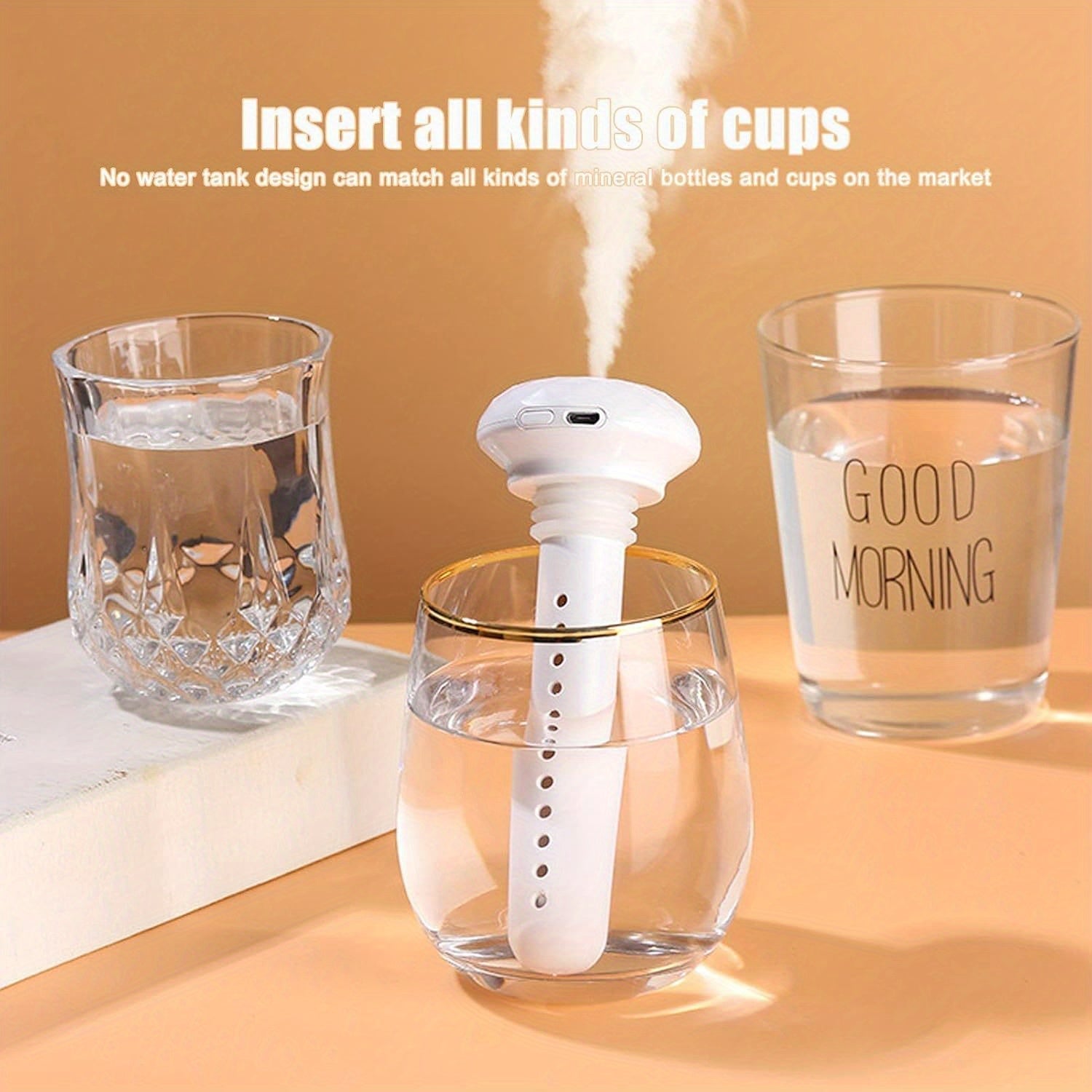 Humedificador Portátil Mini, Humidificador de Escritorio USB para Plantas Oficina Bebé Dormitorio, Purificador de Niebla Fría sin Contenedor de Agua para Hogar Coche Viajes, Blanco