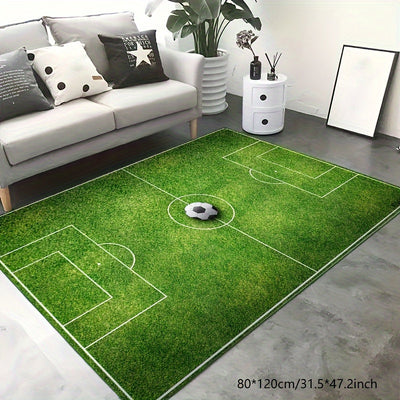 1pc, Alfombra De Área Campo De Fútbol Estadio De Fútbol Línea Pintada De Césped Verde Deporte Juego Alfombra Suave Antideslizante Para Piso Alfombra Para Corredor Interior Y Exterior Alfombras De Yoga Decoración Del Hogar
