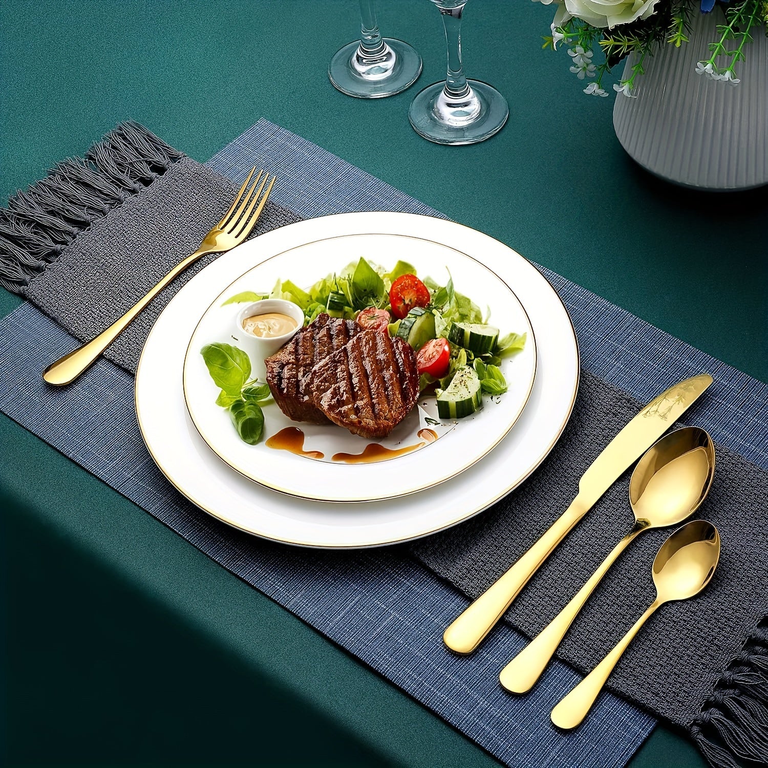 Juego de vajilla de acero inoxidable 1010 de 16/24 piezas con caja de madera, juego de vajilla de acero inoxidable de alta calidad, pulido a espejo, apto para lavavajillas, adecuado para restaurantes, cocinas, camping