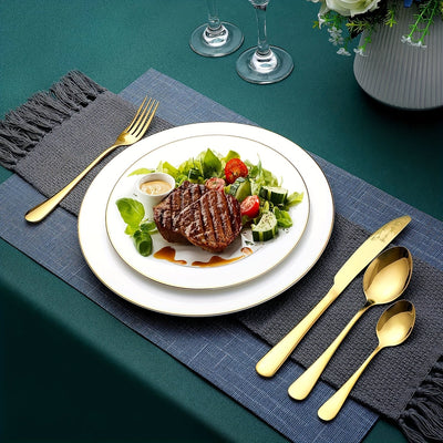 Juego de vajilla de acero inoxidable 1010 de 16/24 piezas con caja de madera, juego de vajilla de acero inoxidable de alta calidad, pulido a espejo, apto para lavavajillas, adecuado para restaurantes, cocinas, camping