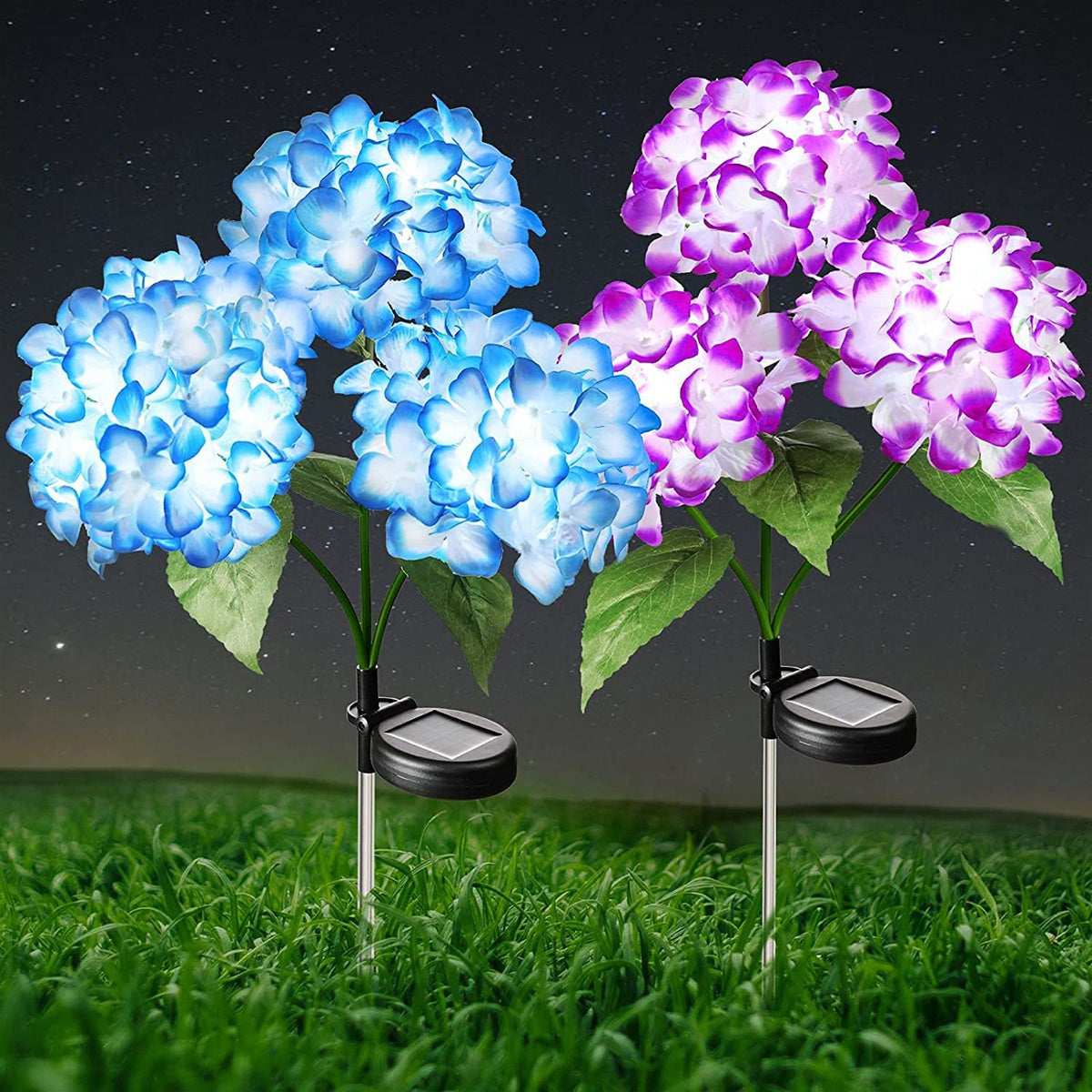 1 pieza de luz LED de hidrágica alimentada por energía solar - Decoración artificial de jardín realista, lámpara de césped de montaje semienterrado con control de interruptor, batería de níquel, ideal para patio al aire libre, terraza, césped y camino -