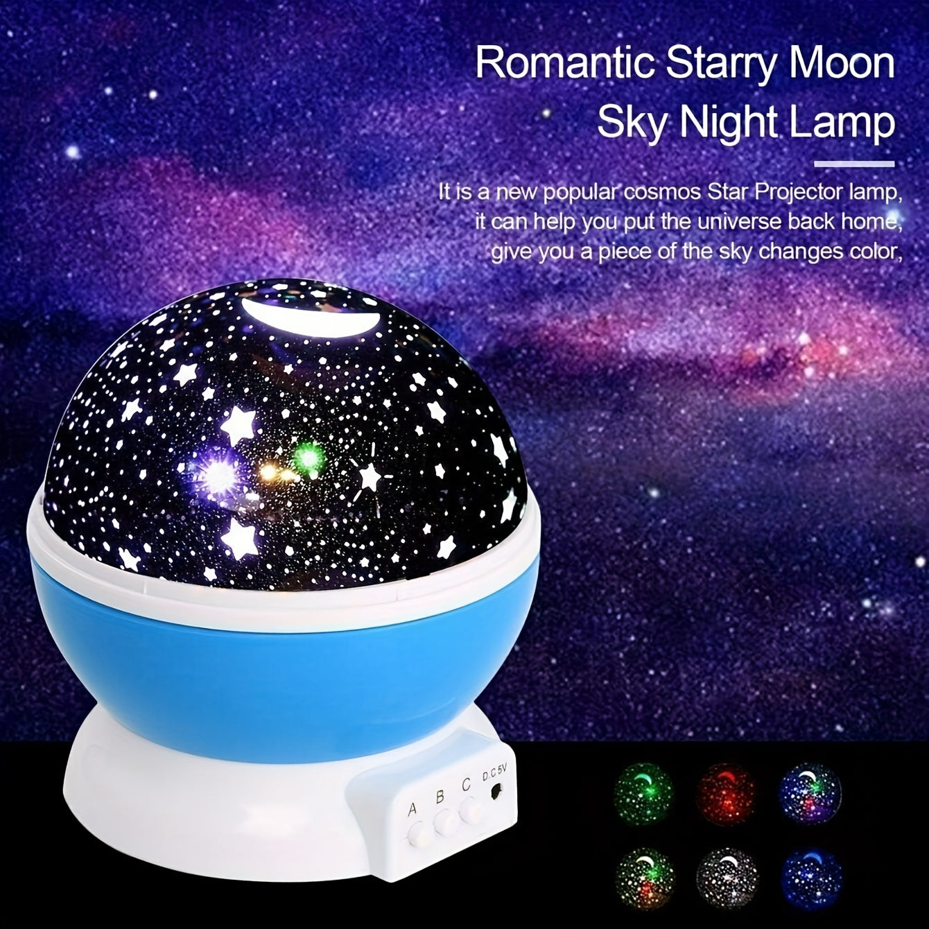 Lámpara nocturna con proyección 3D de estrellas y luna giratoria, luz celestial con USB, 12 modos de color, decoración para habitación, fiestas y proyección en exteriores