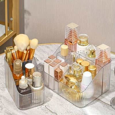 Caja de almacenamiento de cosméticos de 3/4 compartimentos de acrílico transparente, organizador de escritorio, estantería de almacenamiento portátil dividida