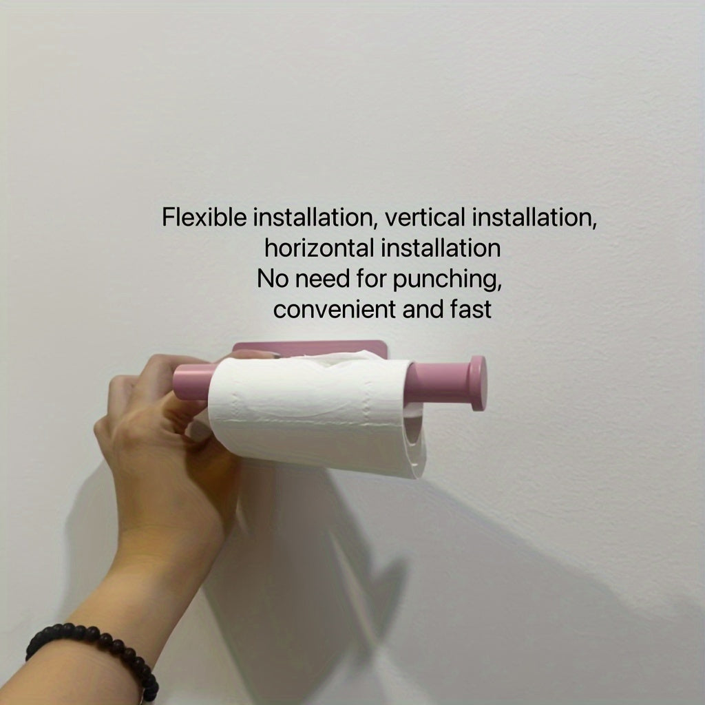 Soporte para papel higiénico de acero inoxidable rosa, fácil instalación, adhesivo, sin necesidad de taladrar, diseño de base cuadrada para dispensador de papel de baño