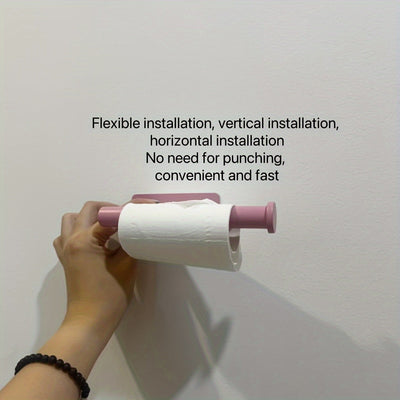 Soporte para papel higiénico de acero inoxidable rosa, fácil instalación, adhesivo, sin necesidad de taladrar, diseño de base cuadrada para dispensador de papel de baño