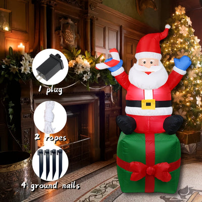 Caja de regalo inflable de Santa Claus, 182.88 cm, iluminación, enchufe americano, ideal para bodas/centros comerciales/patios/fiestas al aire libre, figura inflable navideña