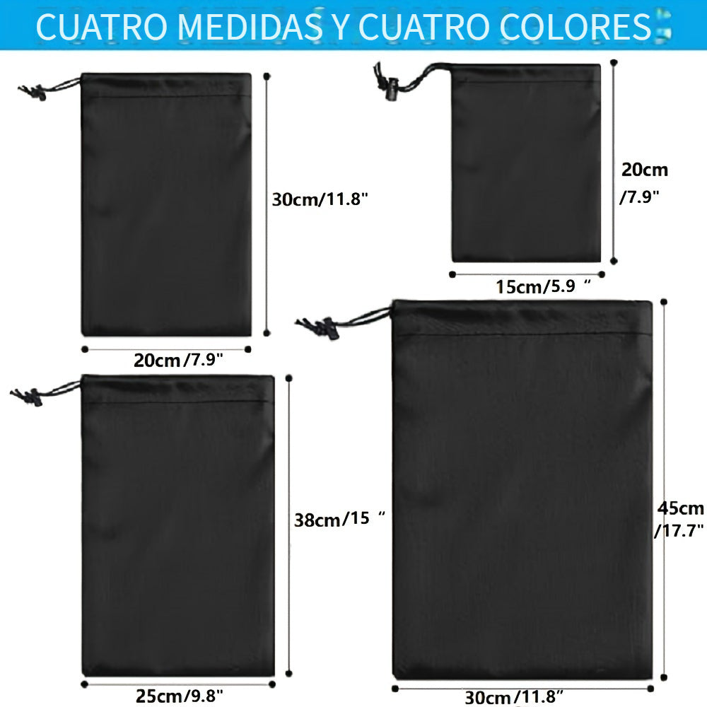 Bolsas de tela Oxford ajustables con cordón - Bolsas de almacenamiento duraderas para el hogar, viajes y uso al aire libre con cierre de cordón resistente, negro, bolsa de viaje, organizadores de joyas