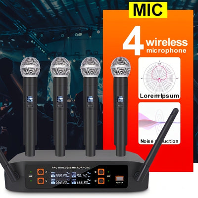 Sistema de micrófono inalámbrico profesional NXG - 4 micrófonos inalámbricos de mano, receptor portátil UHF, ideal para DJ, karaoke, actuaciones en escena, bodas y conferencias, con conector de 3,5 mm, material de resina ABS, equipo de actuación en escen