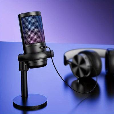 Micrófono de condensador profesional de estudio USB, micrófono para juegos de PC, micrófono para PS4/PS5/Mac/teléfono, iluminación RGB brillante, grabación, transmisión, juegos, canto, micrófono ME6S