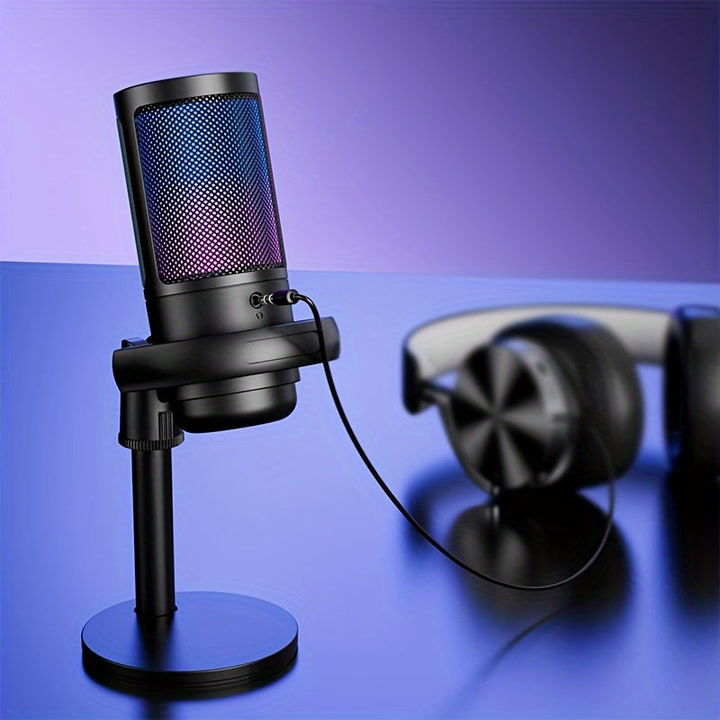 Micrófono de condensador profesional de estudio USB, micrófono para juegos de PC, micrófono para PS4/PS5/Mac/teléfono, iluminación RGB brillante, grabación, transmisión, juegos, canto, micrófono ME6S