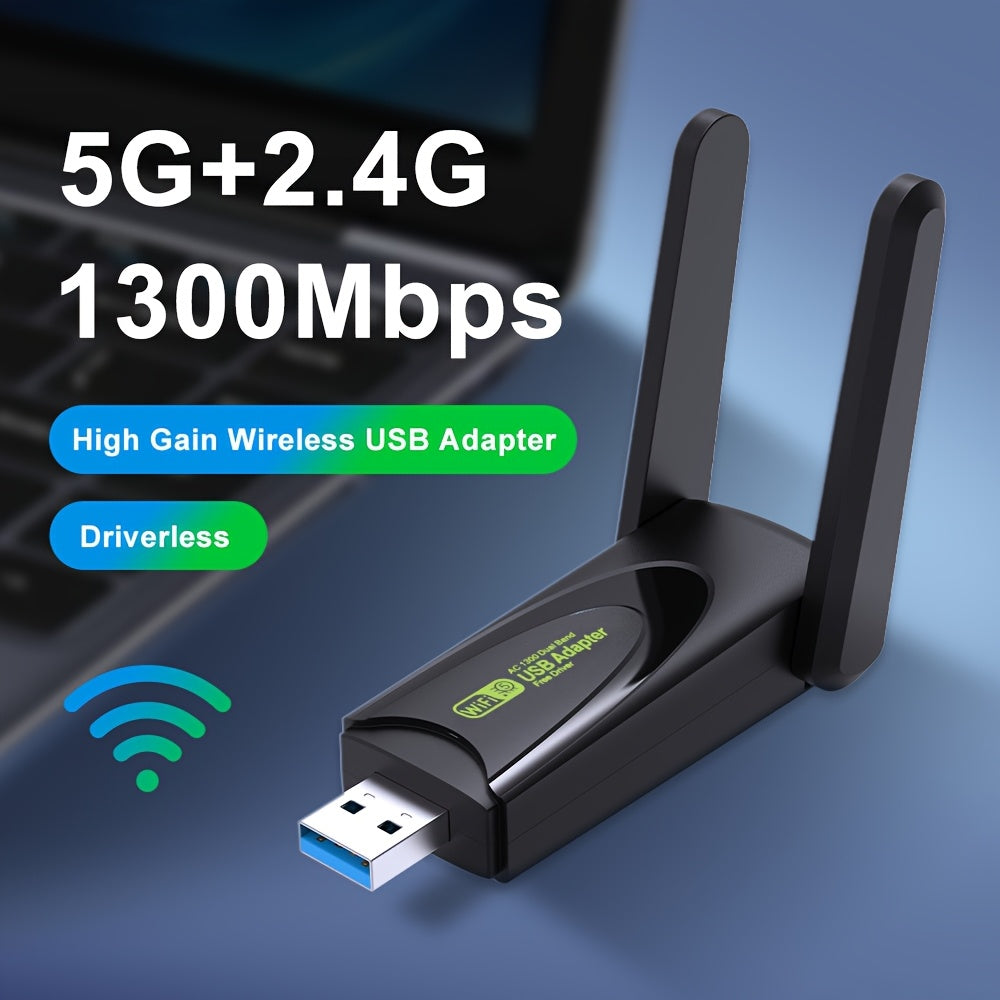 Adaptador de red inalámbrico WiFi 6, adaptador de red inalámbrico USB 1300Mbps con antena dual banda de alta ganancia incorporada, compatible con 5G/2.4G, viene con controladores y es compatible con Windows 10/11/8.1/7, habilita la función de Wi-Fi y pun