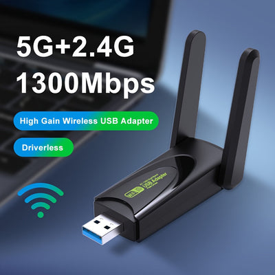 Adaptador de red inalámbrico WiFi 6, adaptador de red inalámbrico USB 1300Mbps con antena dual banda de alta ganancia incorporada, compatible con 5G/2.4G, viene con controladores y es compatible con Windows 10/11/8.1/7, habilita la función de Wi-Fi y pun