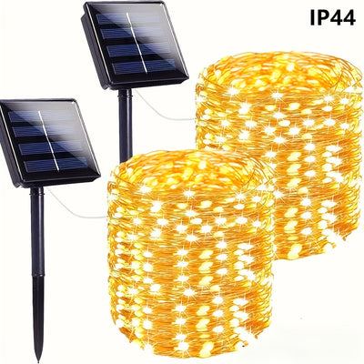 2/1 105 Pies 300 Luces de Cuerda LED Solares, Luces de Hadas para Halloween, Navidad, Acción de Gracias, 8 Modos, Impermeable IP44, Blanco Cálido/Blanco/Multicolor, para Jardín, Patio, Árboles, Boda, RV, Decoración de Ramadán