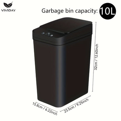 VIVIDAY 10L Bote de Basura Inteligente con Tapa - Negro, con Batería, Operación sin Contacto para Hogar, Oficina, Cocina y Dormitorio - Ideal para Baño Moderno y Decoración para el Hogar, Accesorio de Baño Moderno | Bote de Basura Elegante | Operación si