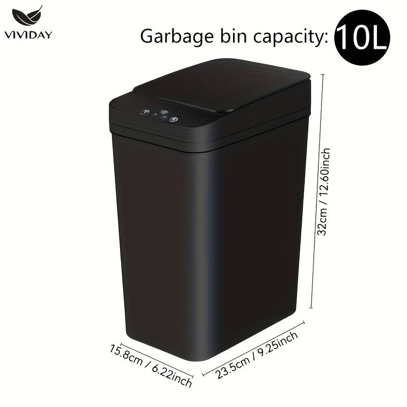 VIVIDAY 10L Bote de Basura Inteligente con Tapa - Negro, con Batería, Operación sin Contacto para Hogar, Oficina, Cocina y Dormitorio - Ideal para Baño Moderno y Decoración para el Hogar, Accesorio de Baño Moderno | Bote de Basura Elegante | Operación si