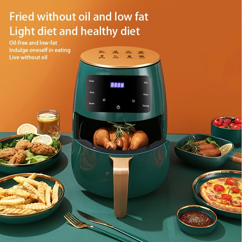 1 pieza de freidor de aire inteligente multifuncional - Capacidad de 4,5 litros, horneado a 200 °C, cesta de horneado extraíble, pantalla digital y temporizador, cocina sin aceite y baja en grasas para pizza, camarones, bistec, pollo frito, tartas de hue