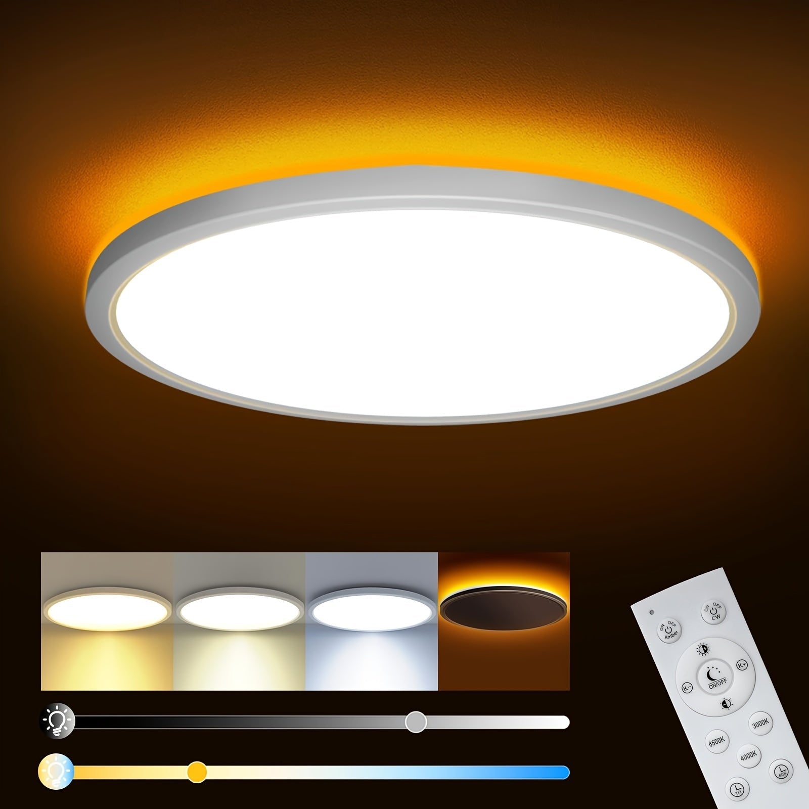 Luz LED empotrada para techo de 30.48 cm con control remoto - Opciones de iluminación cálida y fría ajustable, 3000K-6500K, modo día a noche, fácil instalación para cocina, pasillo, sala - Acabado mate elegante, iluminación con control remoto | Luz de te