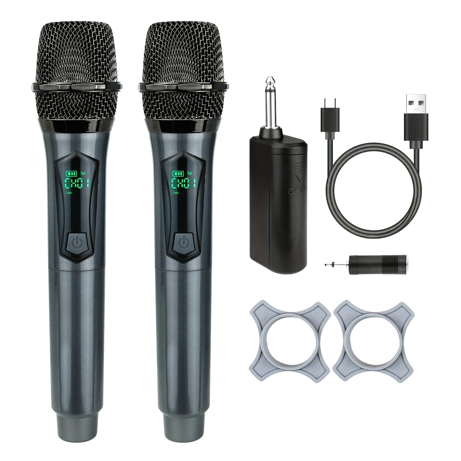 Micrófono inalámbrico para karaoke, sistema dinámico de mano con micrófono y receptor recargable, ideal para fiestas, iglesias, reuniones, bodas, para animadores, color gris