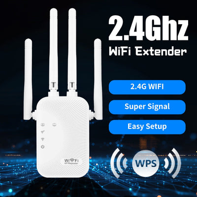 Momotor Extensor WIFI, Amplificador de Señal WIFI 2.4GHz Alta Velocidad sin varillas, Potente con 4 Antenas, Alta Penetración, Modo Seguro WPS, Ruta Extendida Dual - Ideal para Hogar, Cafeterías y Oficinas