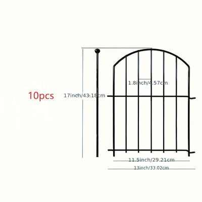 10 pzas Paneles de Valla de Jardín de Hierro Arqueado a Prueba de Óxido - Cercado Metálico Duradero sin Excavación para Perros, Barrera para Animales, Borde Atractivo para Macizos de Flores, Valla de Alambre Ornamental para Decoración Exterior de Patio y