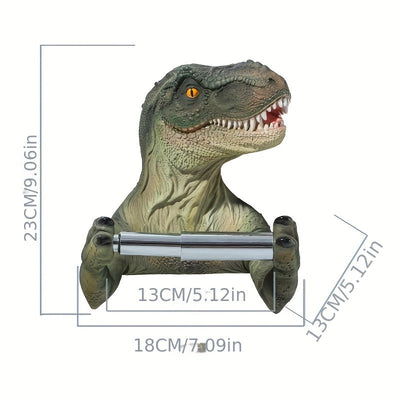 Porta rollos de papel con diseño de dinosaurio divertido - Dispensador adhesivo para baño y cocina, sin necesidad de taladrar, organizador decorativo de resina duradera, decoración de baño con dinosaurios, diseño juguetón, fácil instalación, adhesivo