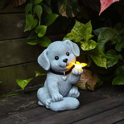 Escultura de perro con energía solar, estatua decorativa independiente de resina para jardín, patio, césped, regalo único de inauguración de la casa para mujeres y mamás, decoración navideña y de Acción de Gracias para exteriores con temática de perros,