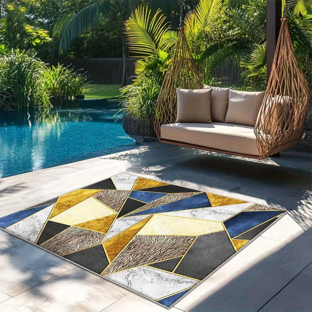 Alfombra de Lujo SevenDeer para Interior/Exterior - Base Antideslizante 852gsm, Diseño Minimalista Moderno en Azul Marino/Beige/Dorado//Gris - Alfombrilla Grande para Patio, Sala, RV o Terraza - Lavable a Máquina en Poliéster
