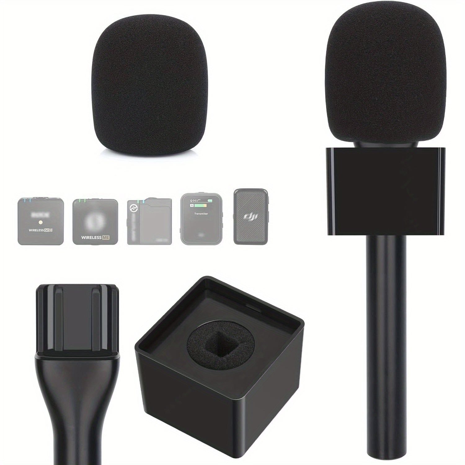 Manillar Profesional para Micrófono con Lavalier, Compatible con RODE Wireless GO/GO Transmisor & DJI Mic - Construcción Robusta, Compatible con RODE ME/Pro y DJI Microphone 1/2, Incluye Pantalla Antiviento de Espuma y Bandera para Podcasting, Streaming,