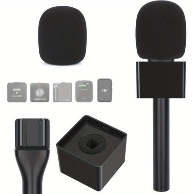 Manillar Profesional para Micrófono con Lavalier, Compatible con RODE Wireless GO/GO Transmisor & DJI Mic - Construcción Robusta, Compatible con RODE ME/Pro y DJI Microphone 1/2, Incluye Pantalla Antiviento de Espuma y Bandera para Podcasting, Streaming,